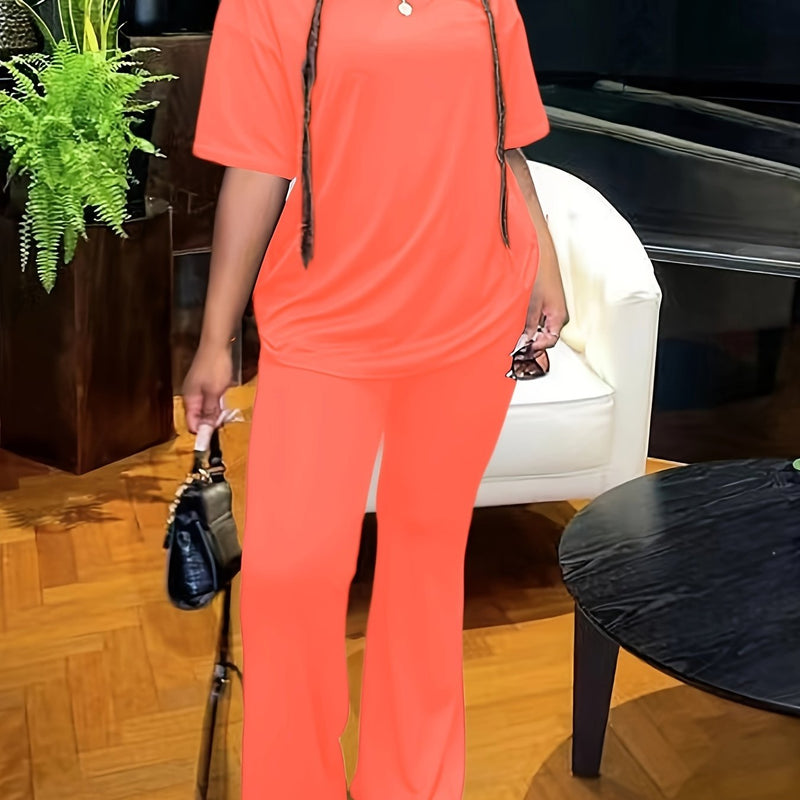 Womens Cross-Border Foreign Trade Loose T-Shirts, Long Wide-Leg Pants.