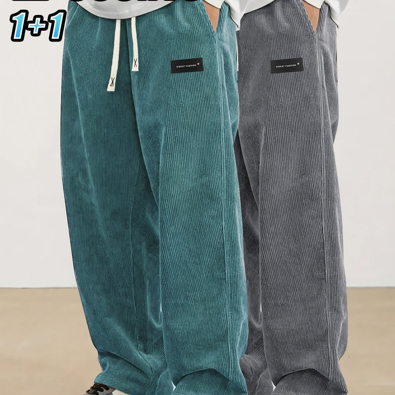 2pcs Set of Lightweight Breathable Corduroy Trousers for Men.