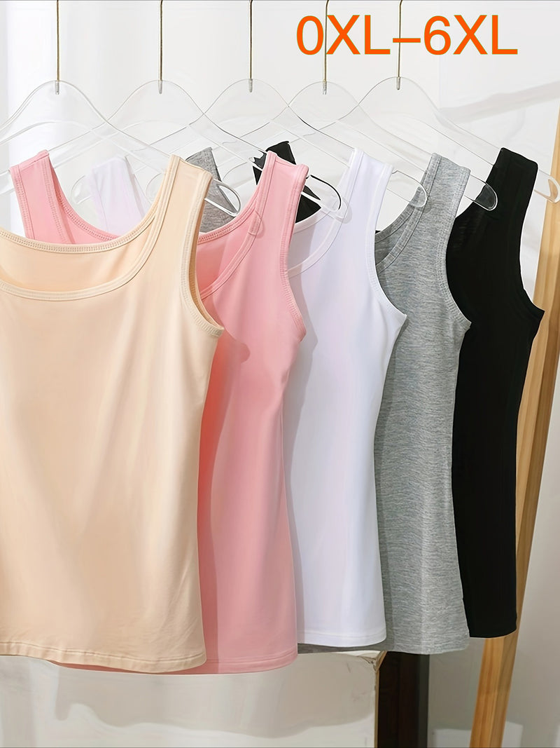 5pcs Plus-Size Women's Vest Set, Versatile Sleeveless Tank Tops.