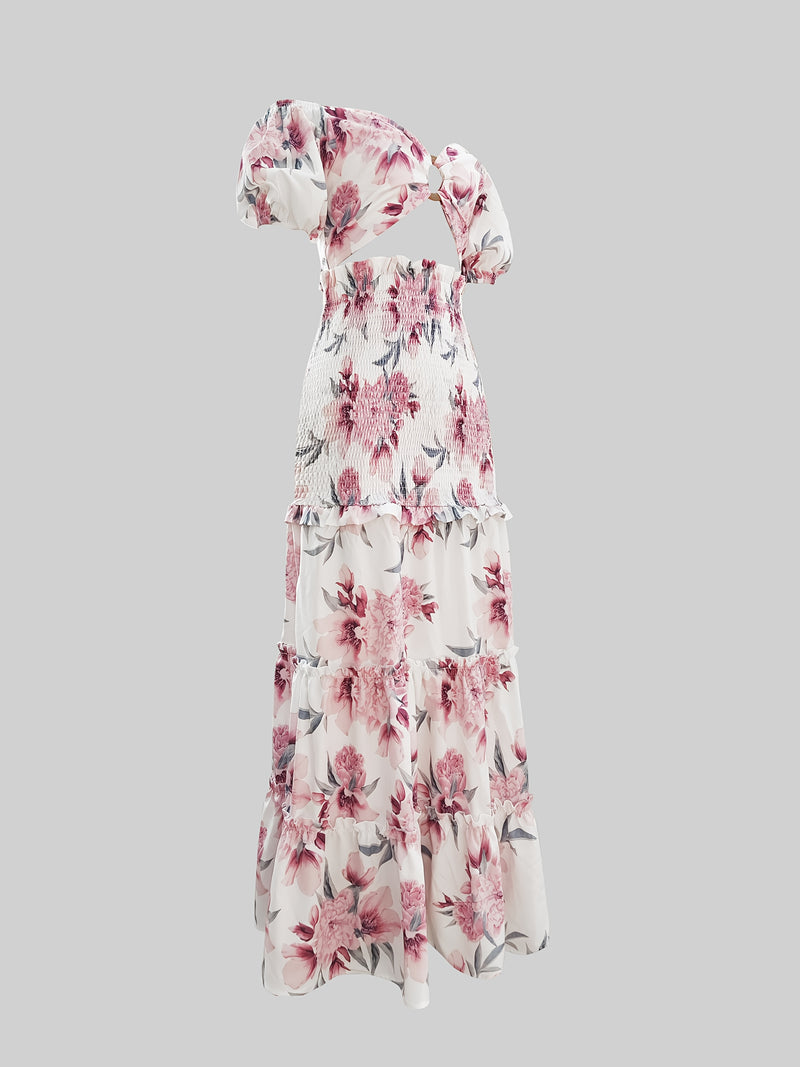 Women's Off-Shoulder Vacation Skirt Sets, Floral Printed Fashionable Vacation.