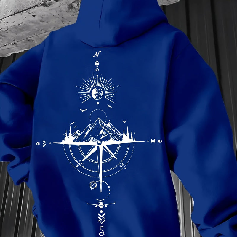 Men's Autumn/Winter Compass Print Hooded Sweatshirt.