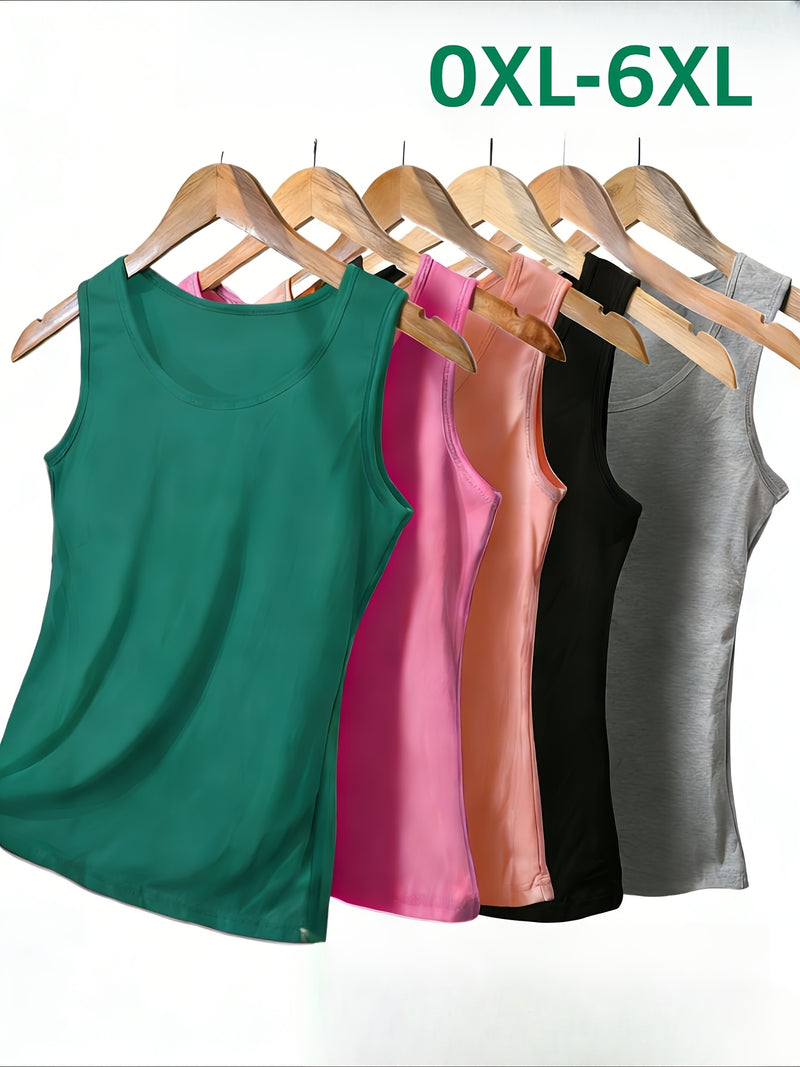 5pcs Plus-Size Women's Vest Set, Versatile Sleeveless Tank Tops.