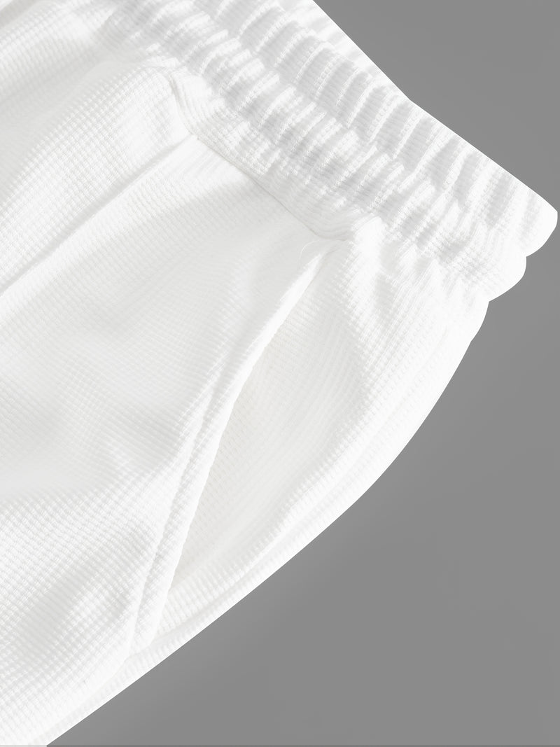 Men's Waffle 2pcs Hooded Sweatshirt Set Top Color Block.