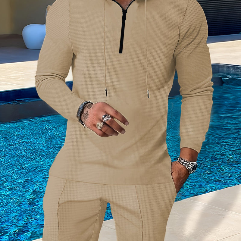 Men's Casual Sports Set Hooded Zipper Design.