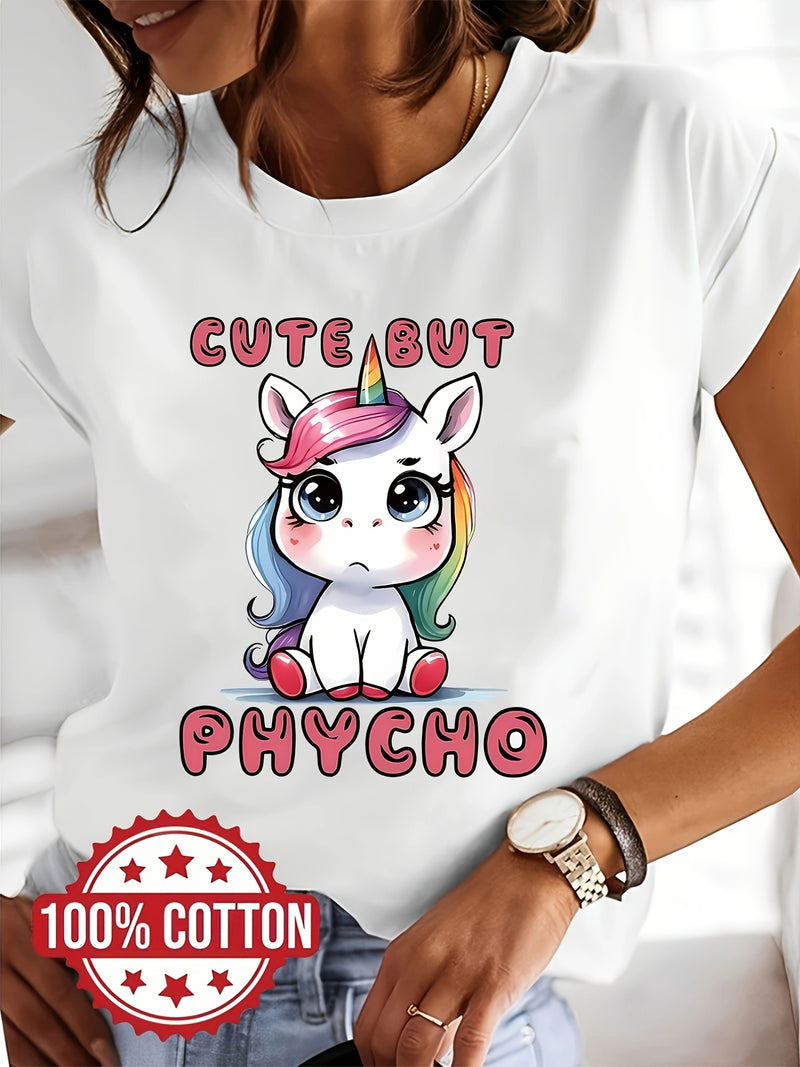 Women’s Whimsical Unicorn Graphic Print T-Shirt.