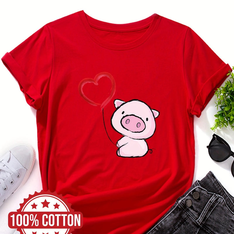 Women's Cute & Heart Balloon Print T-Shirt.