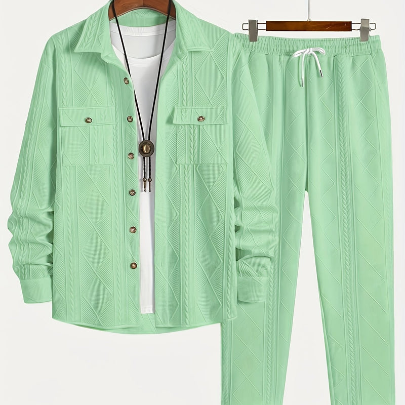 European Style Men's Casual Sport Short Sleeve Long Pants Set.