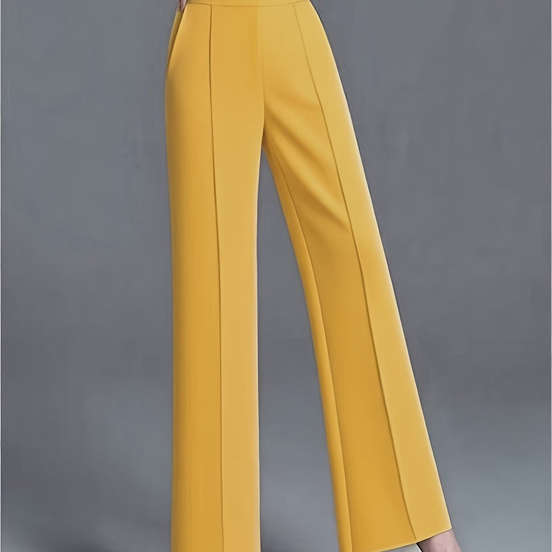 Women's Elegant High Waisted Slanted Pocket Wide Leg Pants.