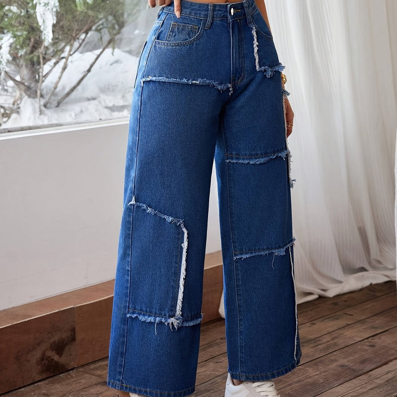 Women's Plus Size High-Waisted Wide Leg Jeans.