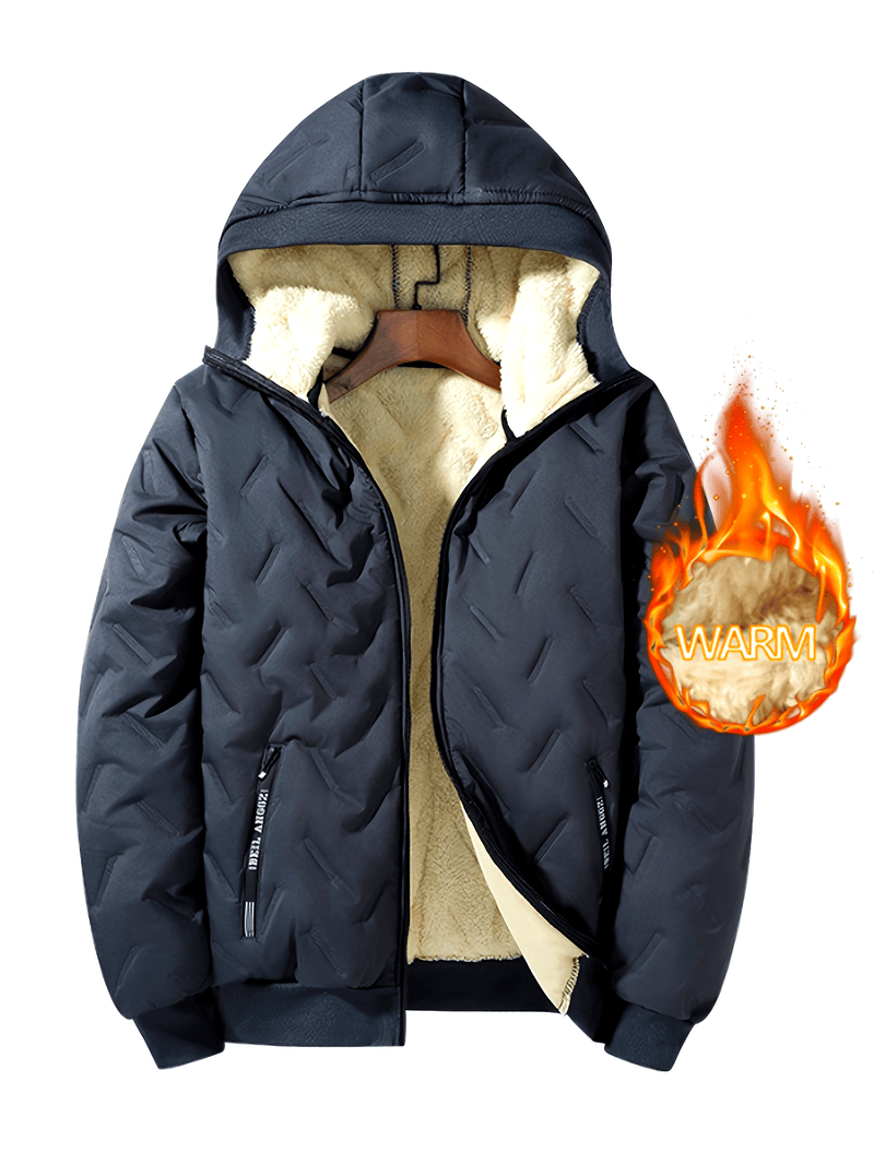 Men's Hooded Jacket, Autumn/Winter Fleece-Lined Warm Padded Coat.
