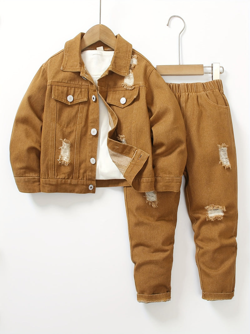 Boys Spring/Autumn Denim Long Sleeve with Elastic Waist and Ripped Jeans.