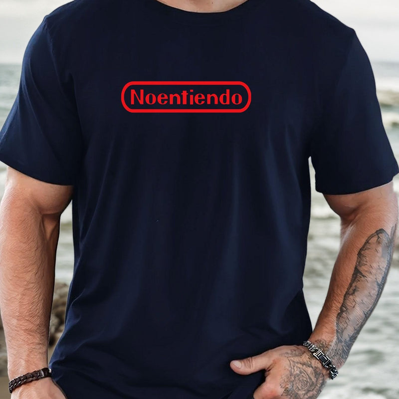 Men's Spanish "No Entiendo" Print Solid Color Casual T-Shirt.