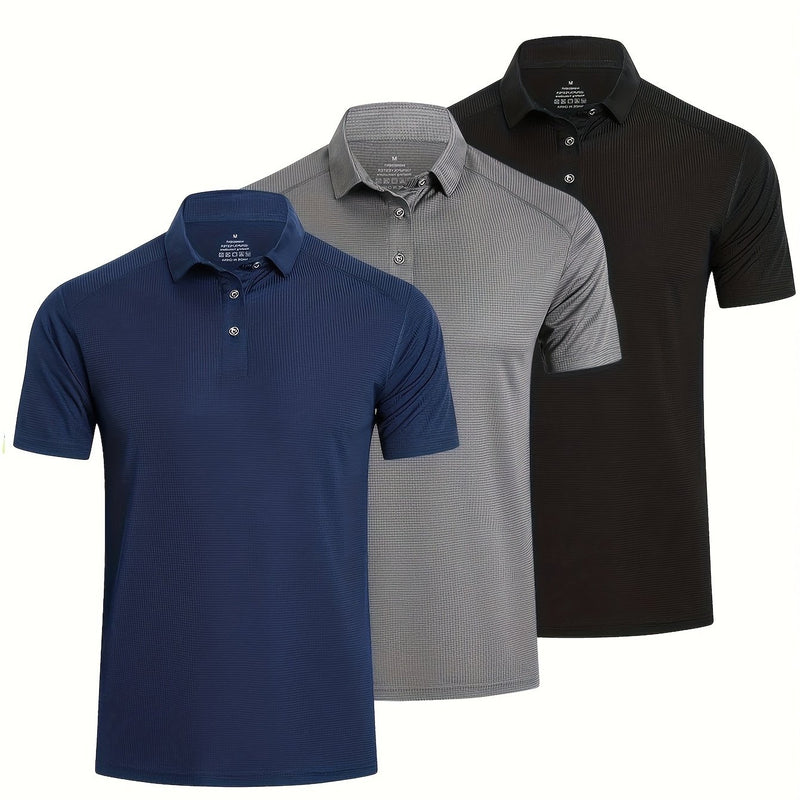 3pcs Mens Shirts Short Sleeve Breathable Quick Dry Golf.