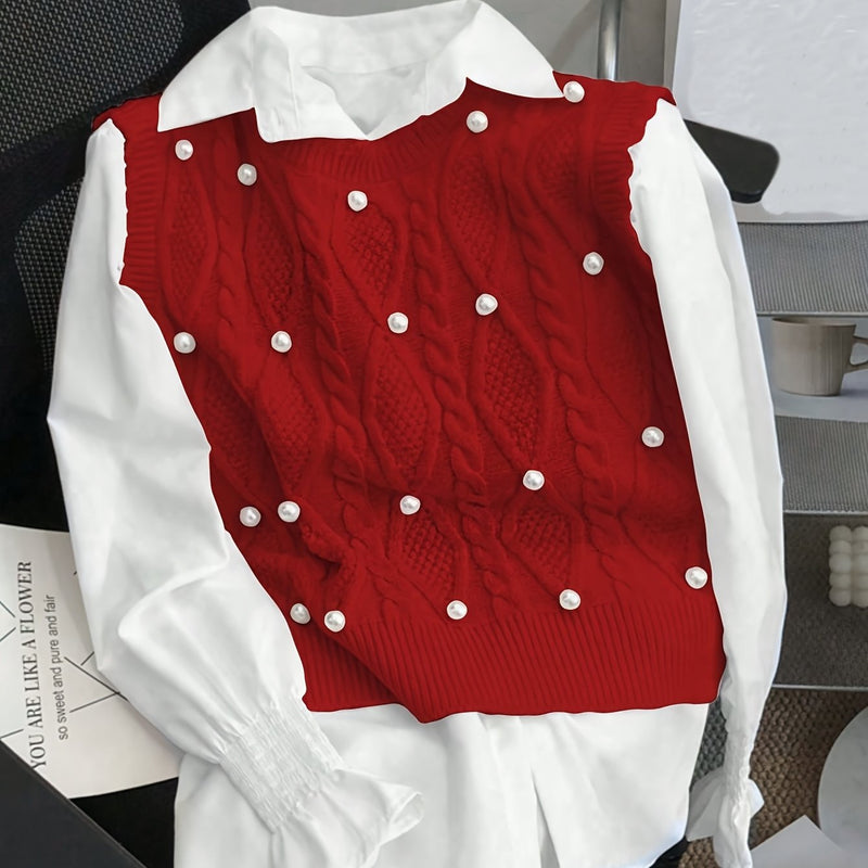 Spring/Summer New Women's Fashion Elegant Pullover Pearl Vest.