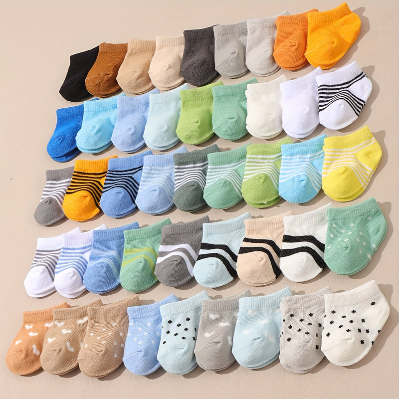 12 Pairs of Random Solid Color Polka Dot and Striped Short Socks.