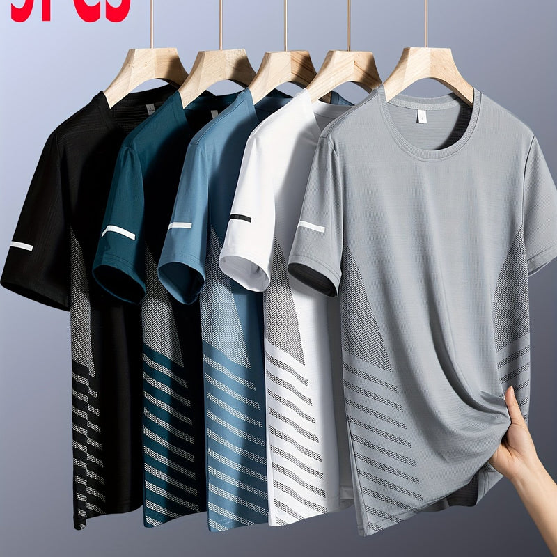 5pcs Men's Quick-Dry Breathable Moisture-Wicking T-Shirts.