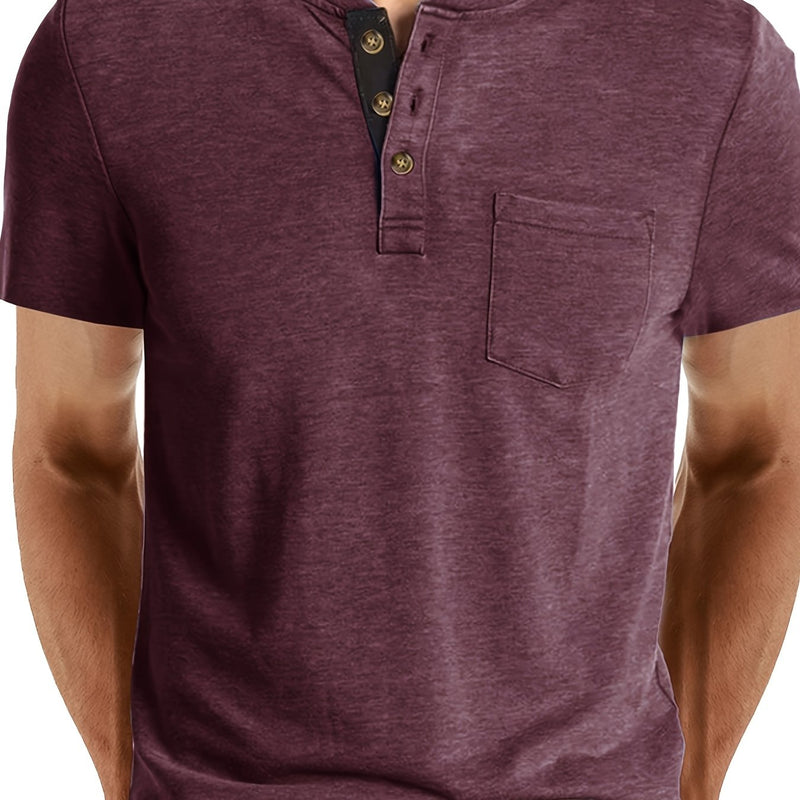 Men's Henley Round Neck Short Sleeve T-Shirt.
