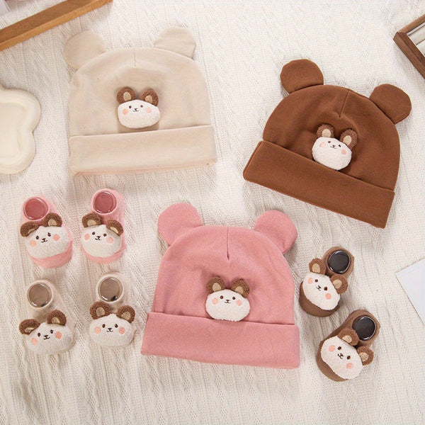 2pcs/Set Autumn Winter Cute Bear Indian Hat + Knitted Short Socks Set Baby.