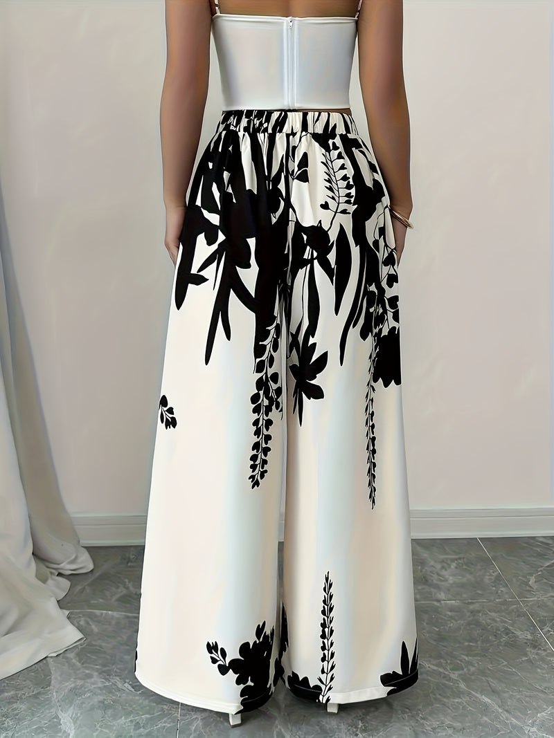 Women's Elegant Floral Print Wide-Leg Pants.