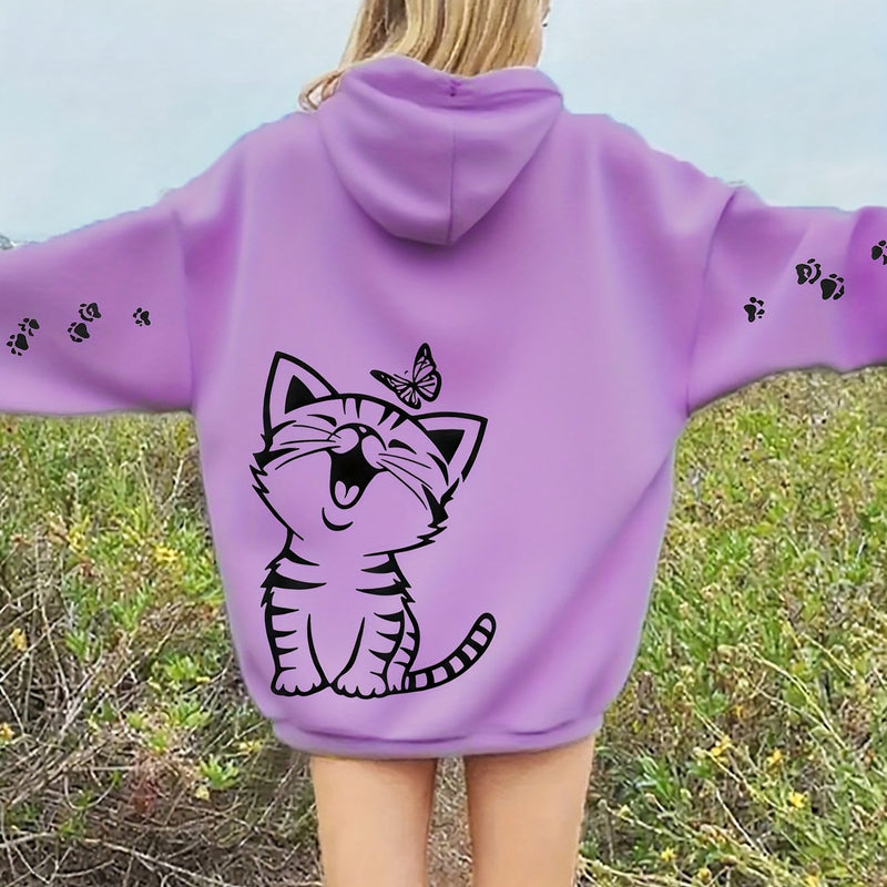 Women’s Kitten Butterfly Cat Paw Print Hoodie.