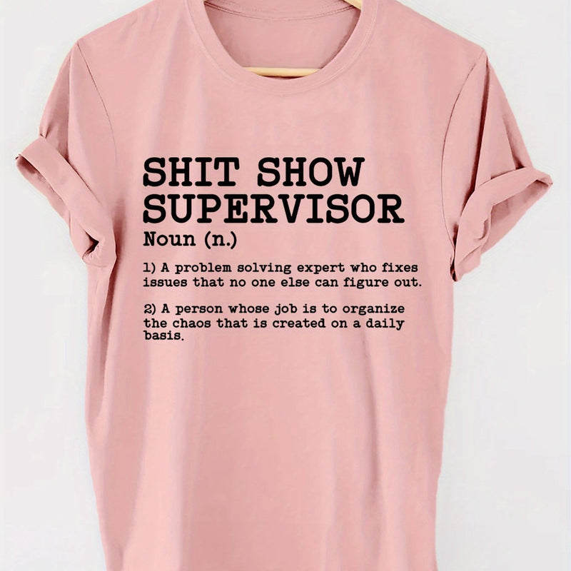 Women’s Letter Print T-shirt, Short Sleeve Crew Neck Casual.