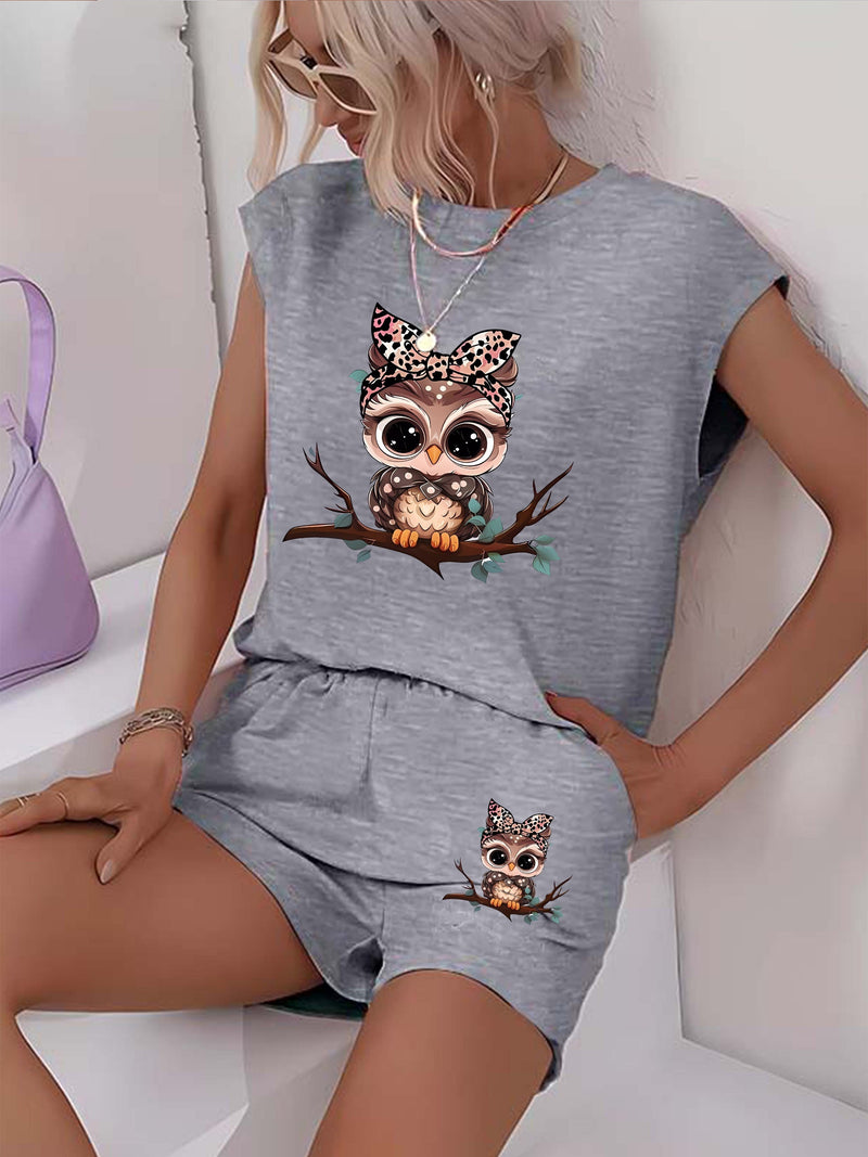 Women’s Graphic Print Two Piece Set, Short Sleeve T-shirt & Shorts.