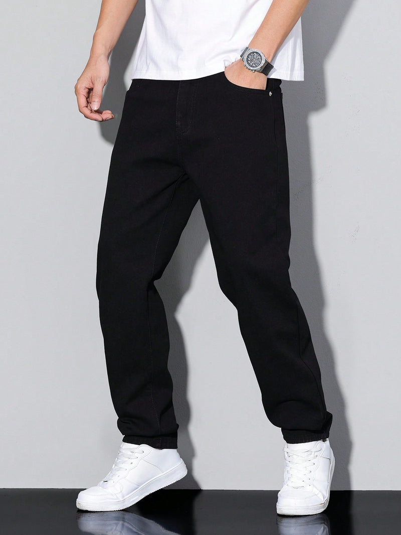 Men's Straight-Leg Casual Jeans, Stretchable Elastic Denim Trousers.