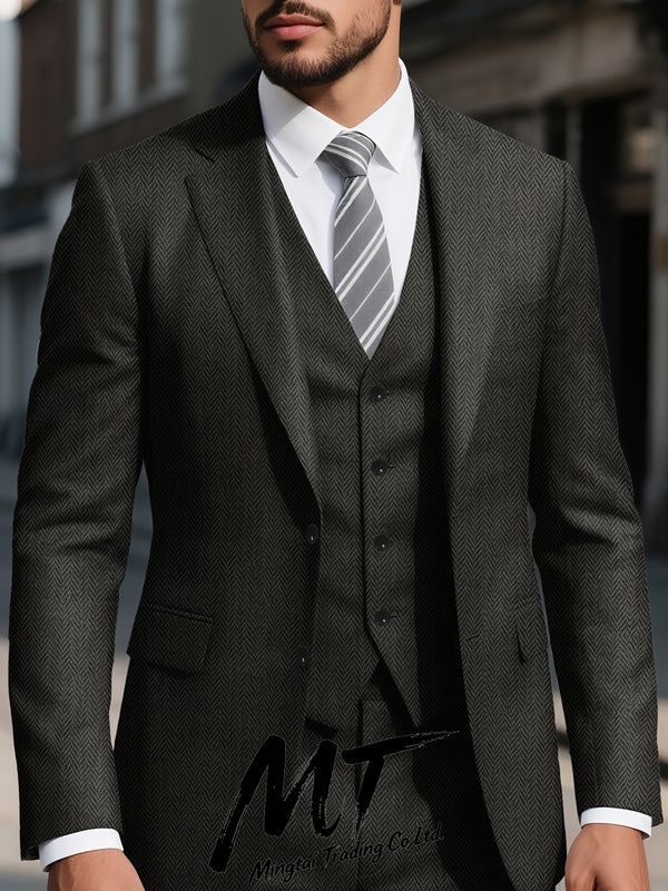 Men's 3pcs Suit Set, Solid Color, Regular Fit.