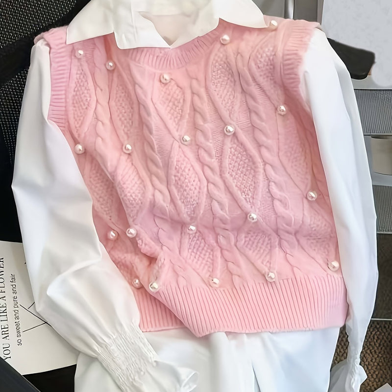 Spring/Summer New Women's Fashion Elegant Pullover Pearl Vest.