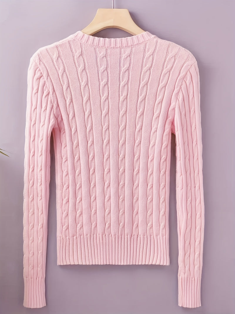 Women's Slim-Fit V-Neck Cable Sweshirt.