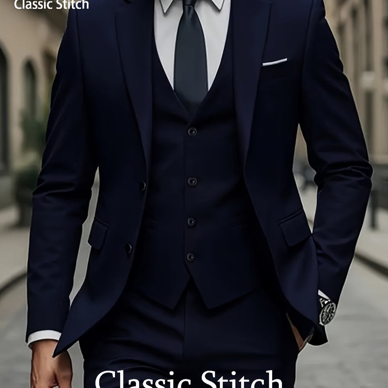 Men's Three-Piece Suit with a Sophisticated Notch Lapel.