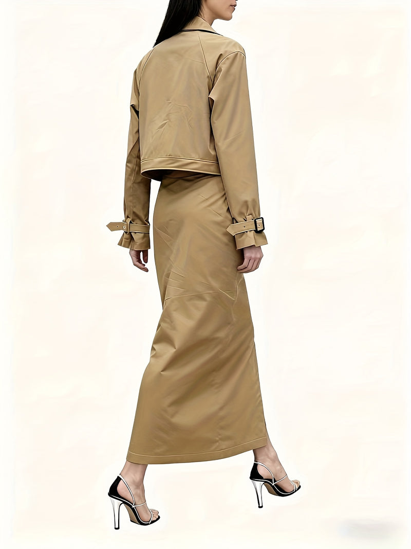 2pcs Women's Elegant V-Neck Blouse & Skirt Set.