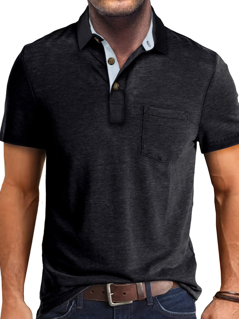 Men's Plaid Collar Pocket T-shirt.