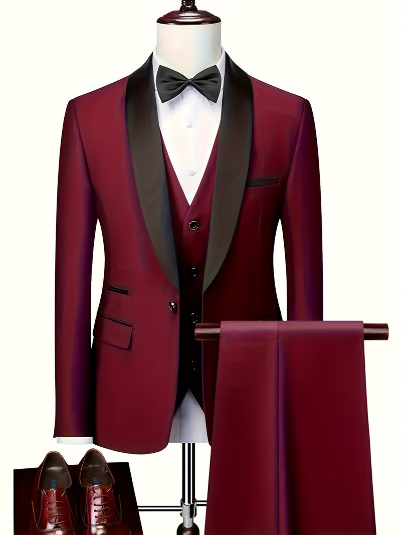 A Men'S Three-Piece Suit, Including a Blazer, Vest, And Trousers, High-Quality.