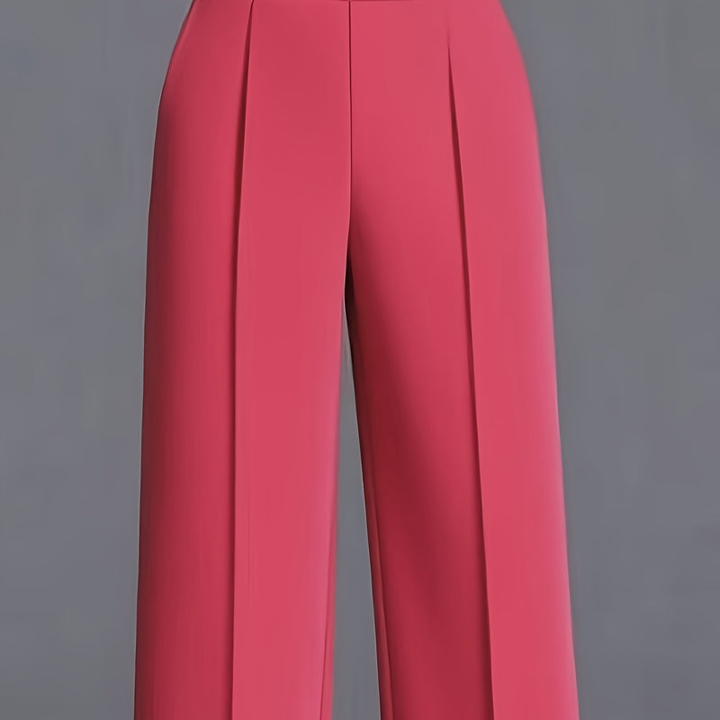 Women's Elegant High Waisted Slanted Pocket Wide Leg Pants.