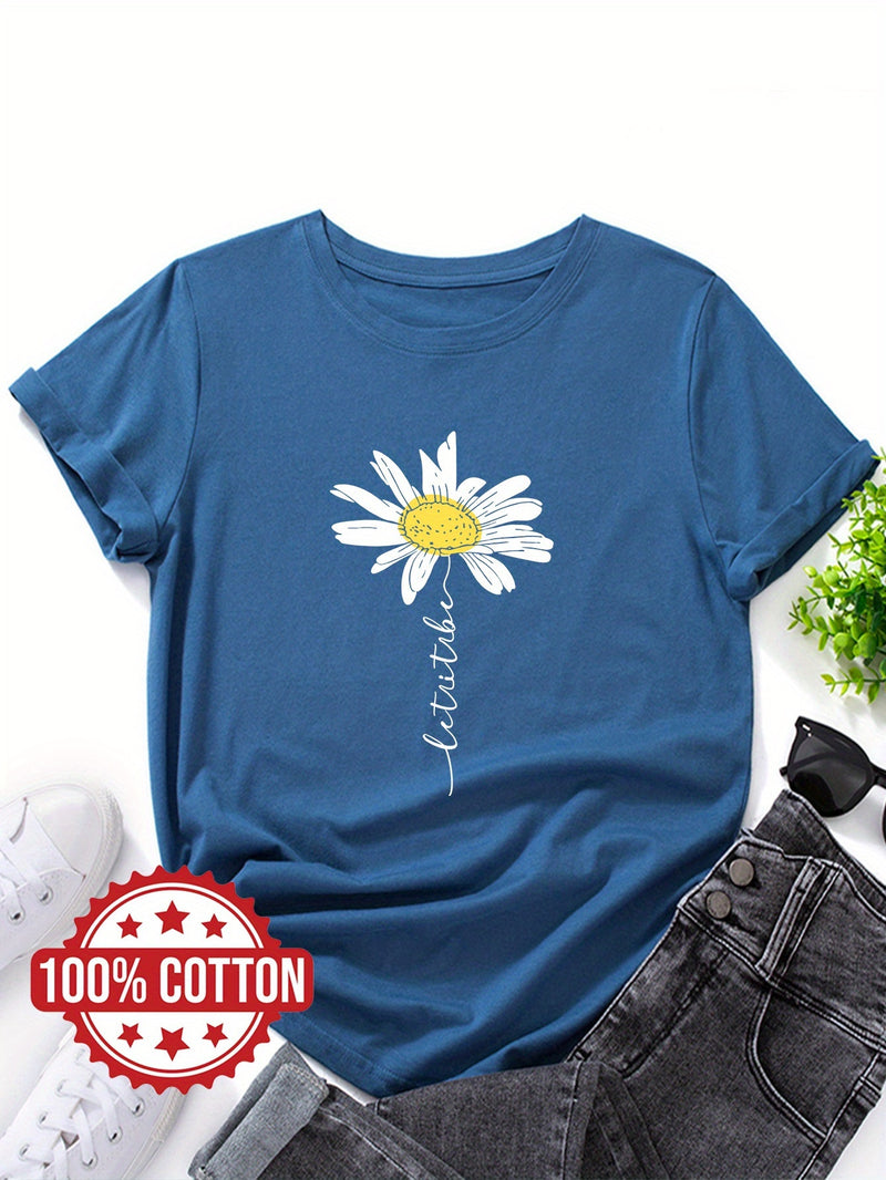 Women's Daisy Flower Print T-Shirt.