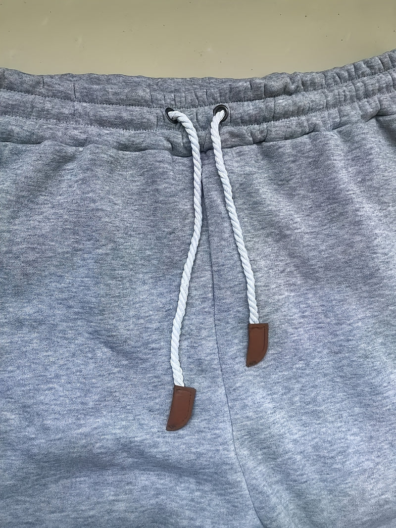 Men's Solid Color Loose Sports Pants, Micro Elastic Warm Thick Casual Pants.