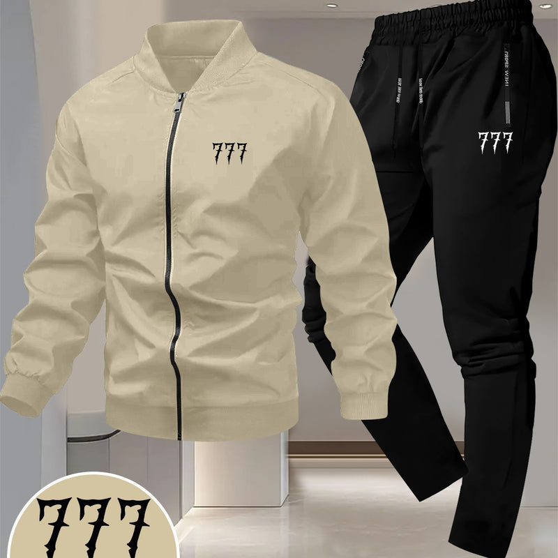 Men's Trendy Design Sense, Two-Piece Jacket Set with 777 Printing Casual.