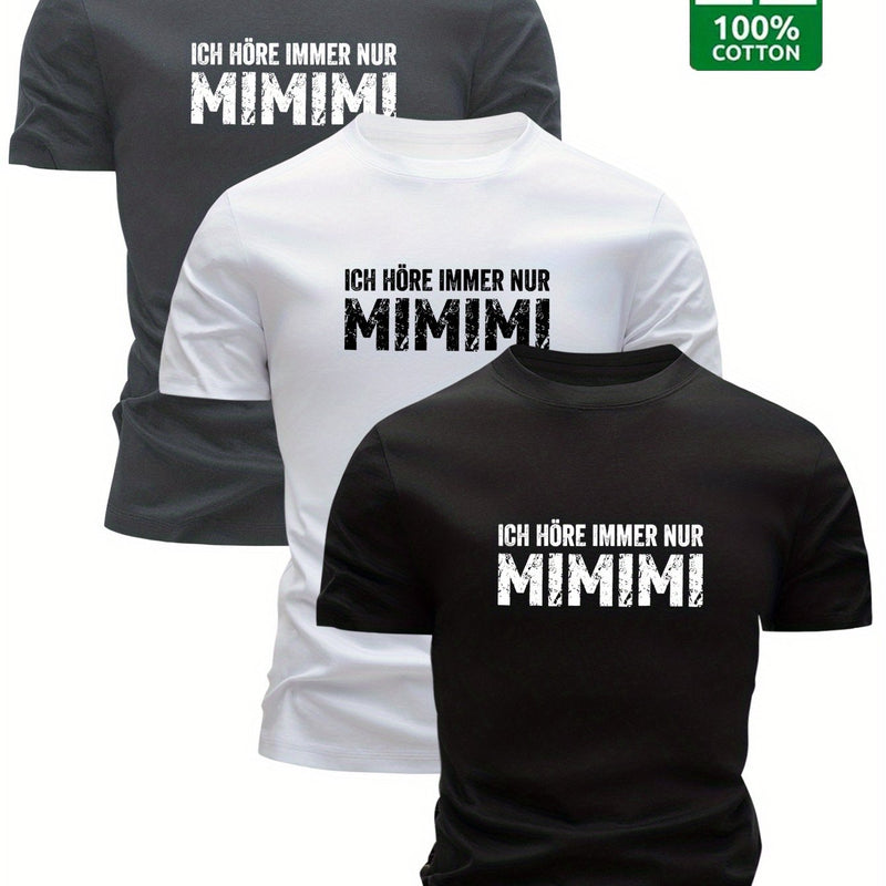 3pcs Men's Cotton T-Shirts - Black, White, Navy Blue, Casual Crew Neck.