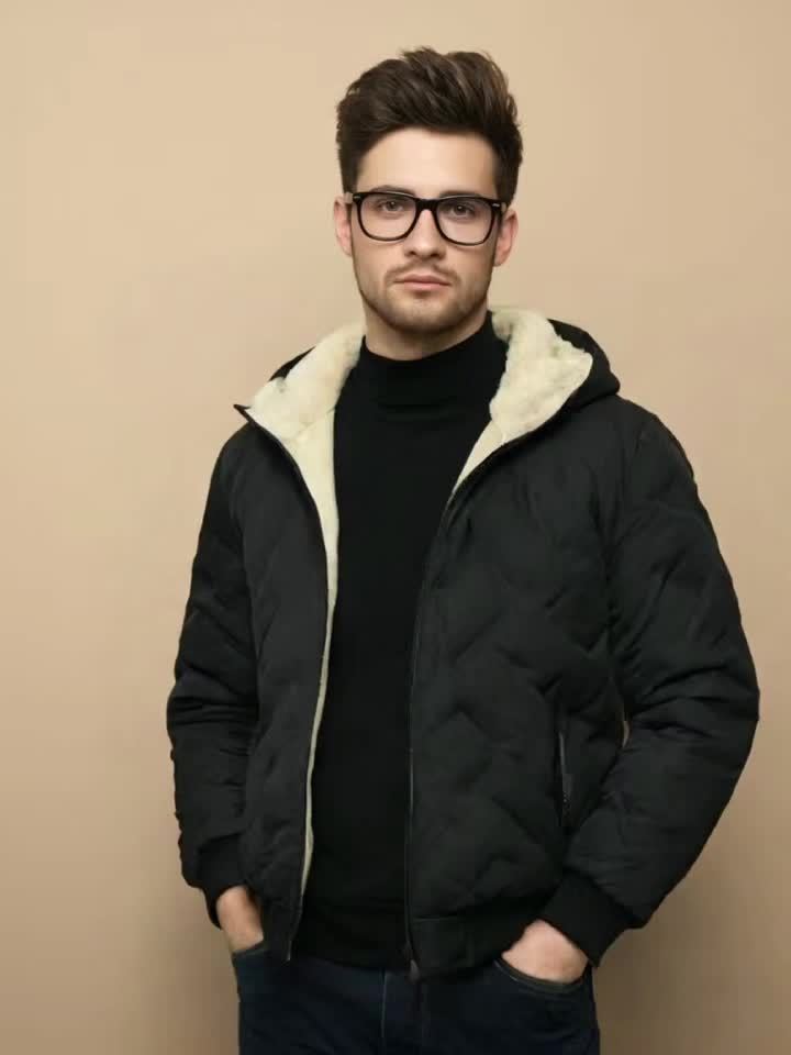 Men's Hooded Jacket, Autumn/Winter Fleece-Lined Warm Padded Coat.