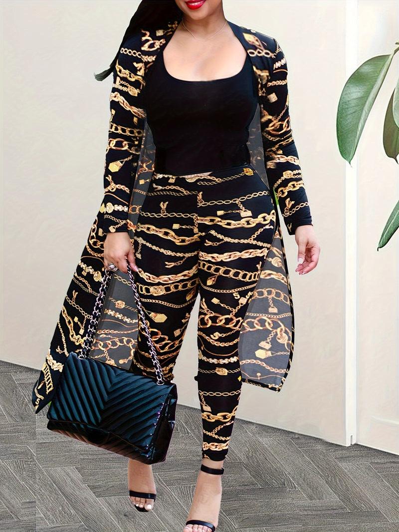 Women’s Long-Sleeve Printed Jacket Cape Leggings Two-Piece Set.