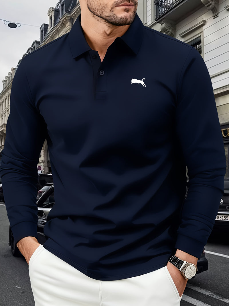 Men's Outdoor Golf and Equestrian Lapel Polo Shirt, Long Sleeve.