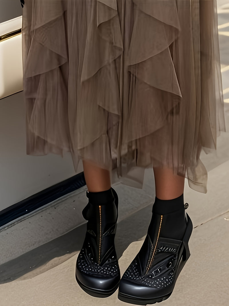 Women’s Irregular High-Waisted A-Line Tulle Skirt, Layered Tulle Skirt.