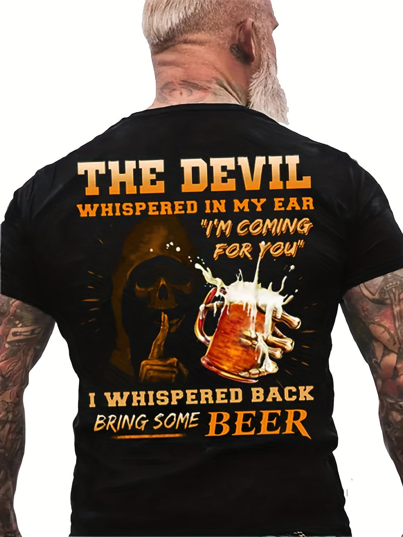 Men's T-Shirt with Slogan And Graphic, Black Crew Neck, 3D Print.