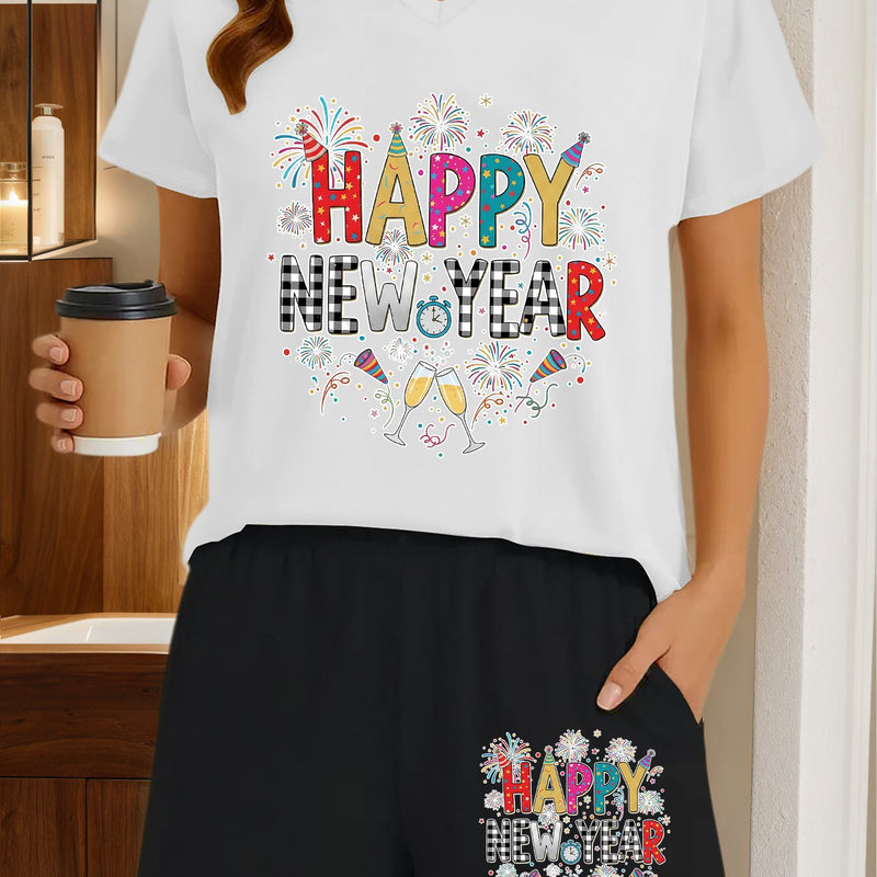 2pcs Women's Y2K Elegant V-Neck Short-Sleeve Blouse & Matching Shorts.