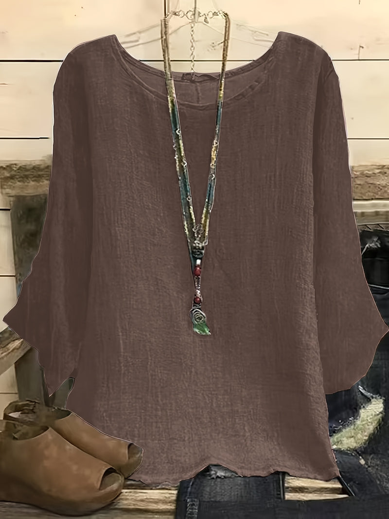 Plus-size Casual Women's Clothing, Round Neck Three-quarter Sleeve.