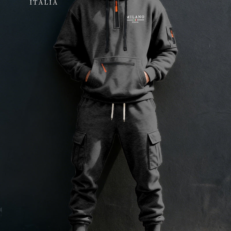 Men's Halloween Paris Letter Print Hoodie & Drawstring Cargo Jogger.