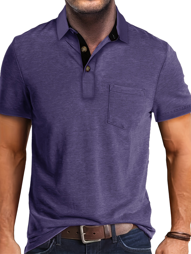 Men's Plaid Collar Pocket T-shirt.