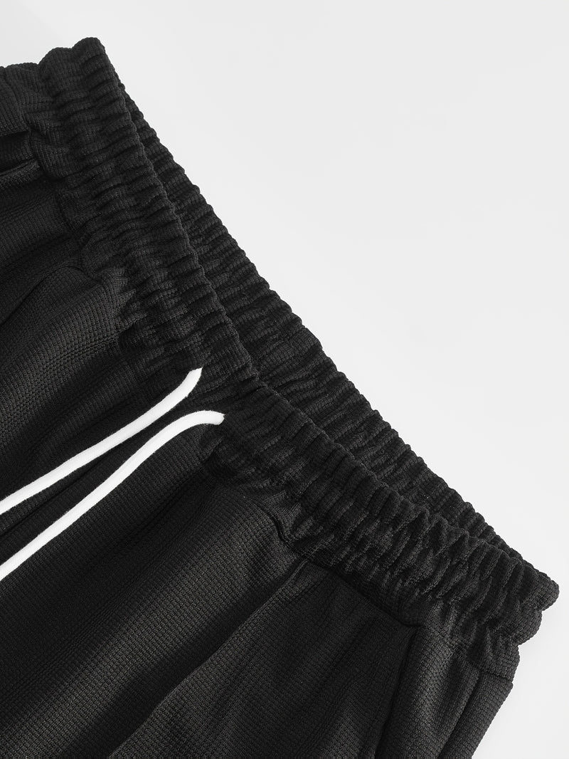 Men's Waffle 2pcs Hooded Sweatshirt Set Top Color Block.