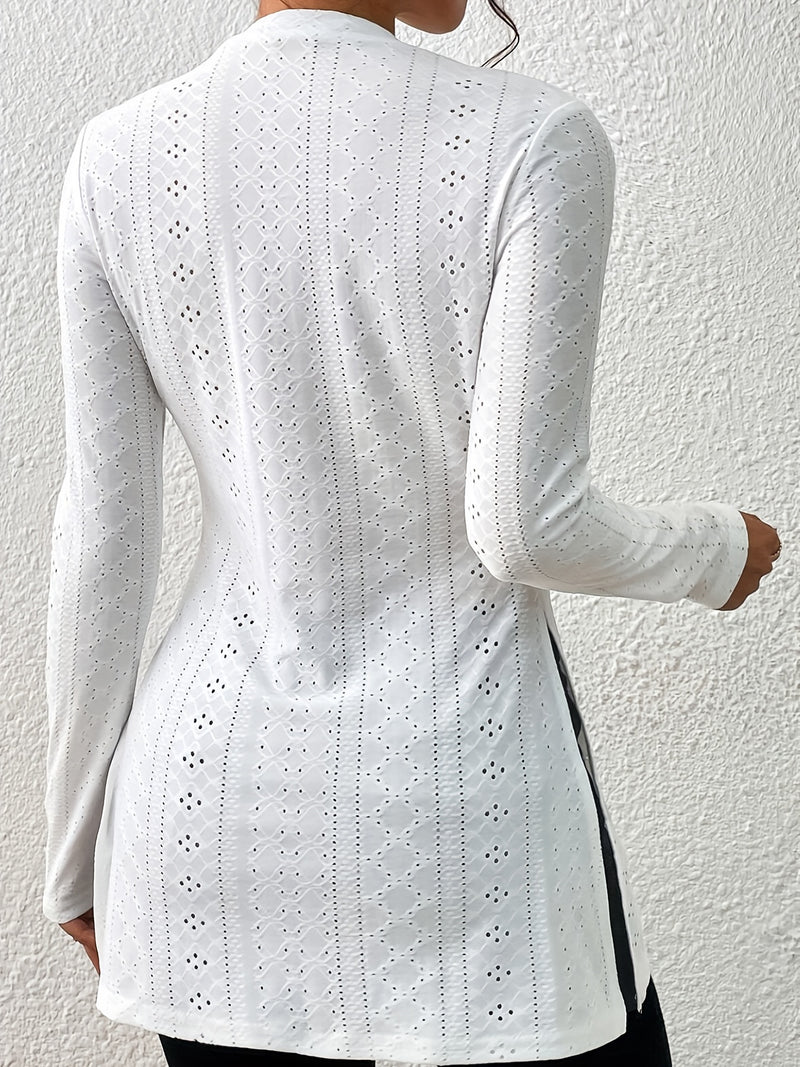 Essential Hollow-Out Elegant Long-Sleeve T-Shirt for Women.